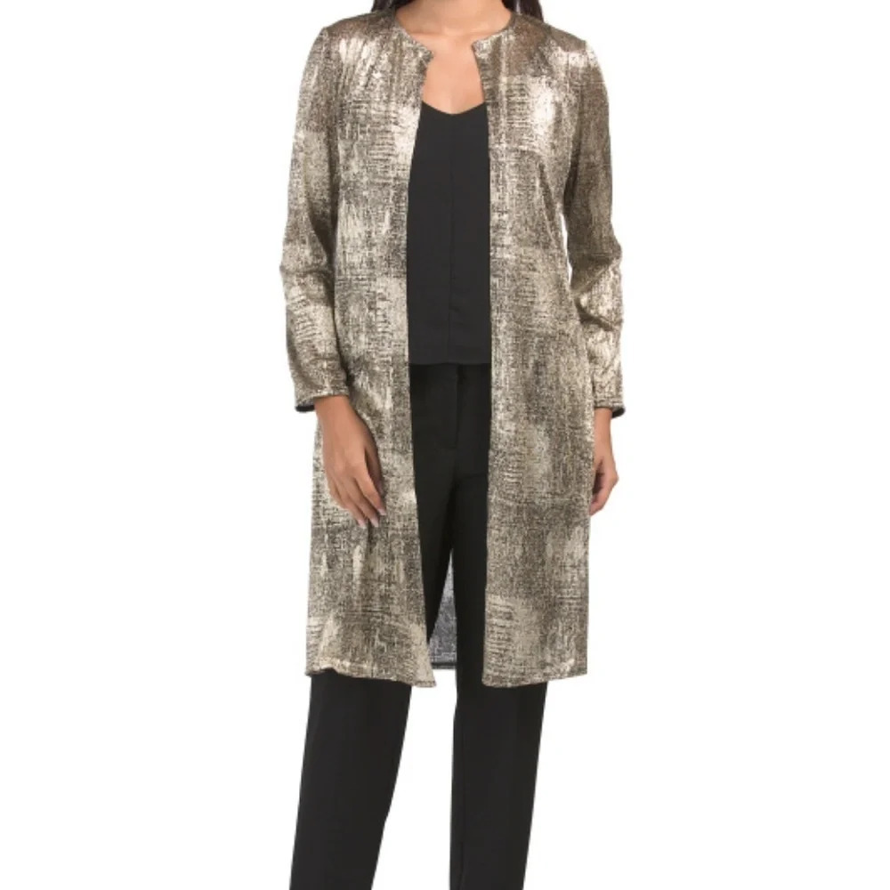 ANNE KLEIN Metallic Crinkle Duster